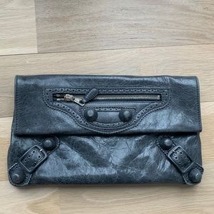 Balenciaga envelope clutch, blue grey, EUC.